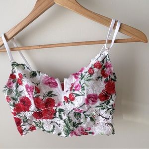 Lace bralette, pink and red flowers